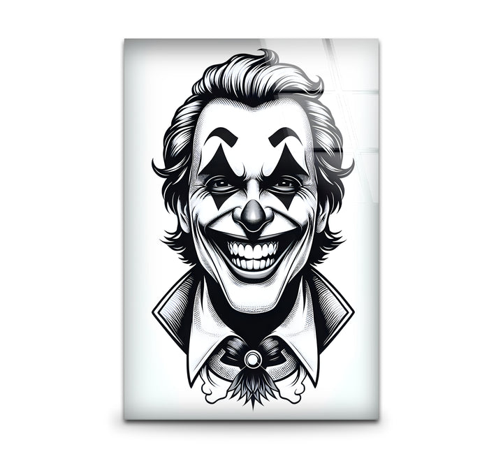 Bold black and white wall art featuring a dramatic portrait of the Joker with intricate details.