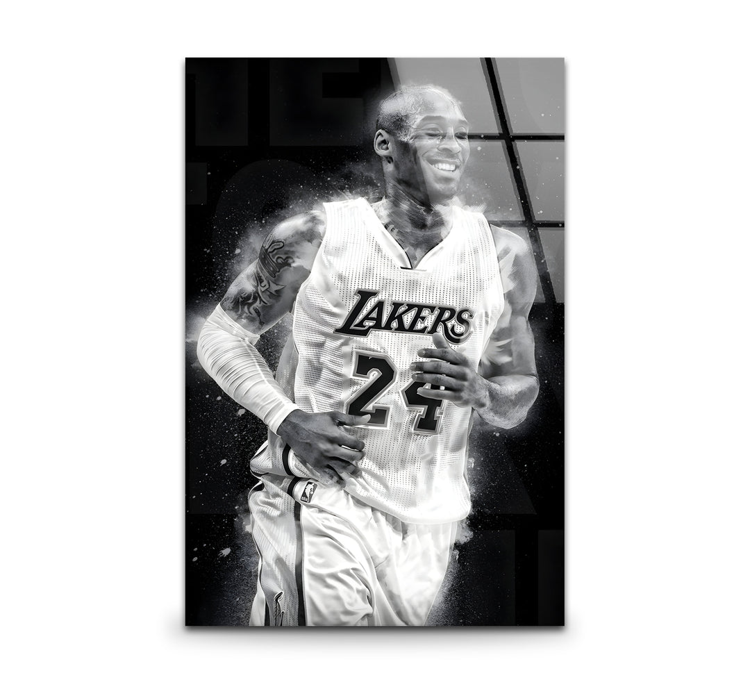 Bold black and white wall art featuring an iconic portrait of Kobe Bryant in a dramatic pose.