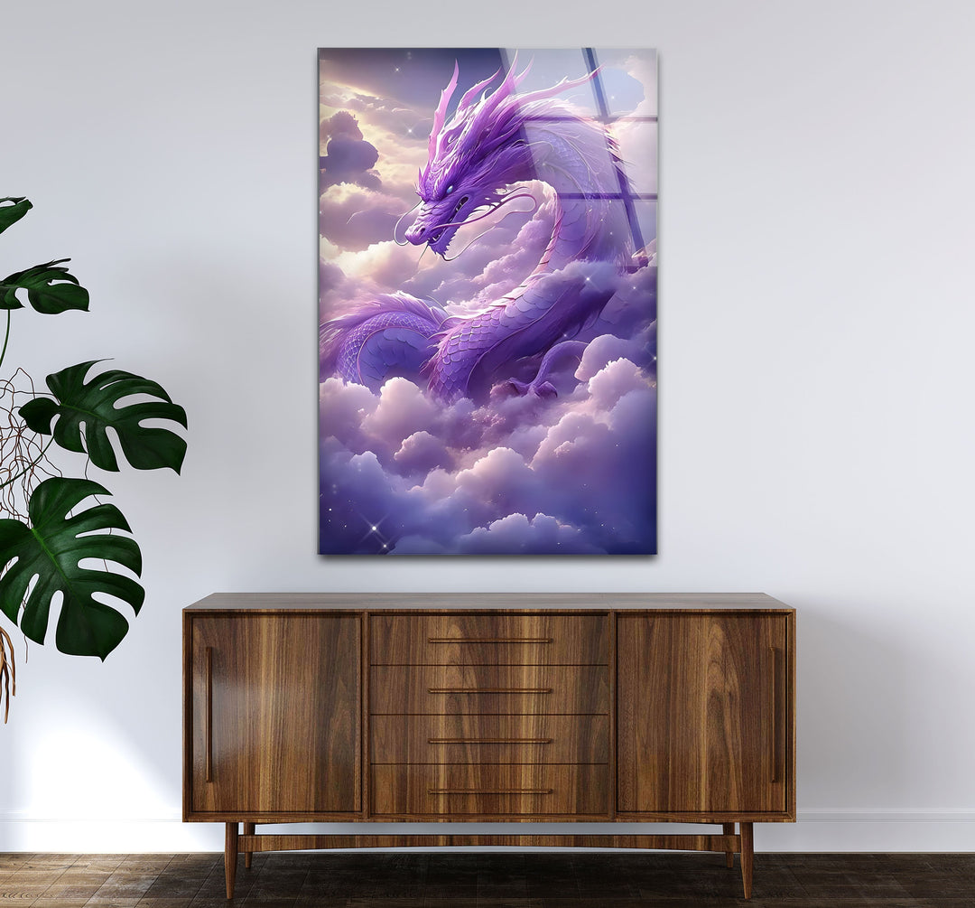 Purple Dragon: A dragon surrounded by soft clouds, perfect for a serene and dreamy home environment.
