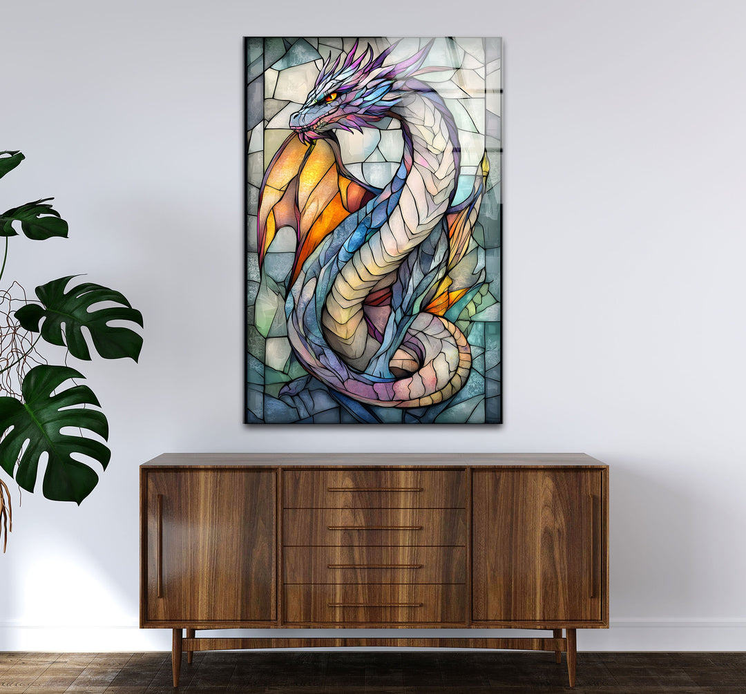 Majestic Dragon Artwork on Glass – A Unique Stained Glass-Inspired Design
