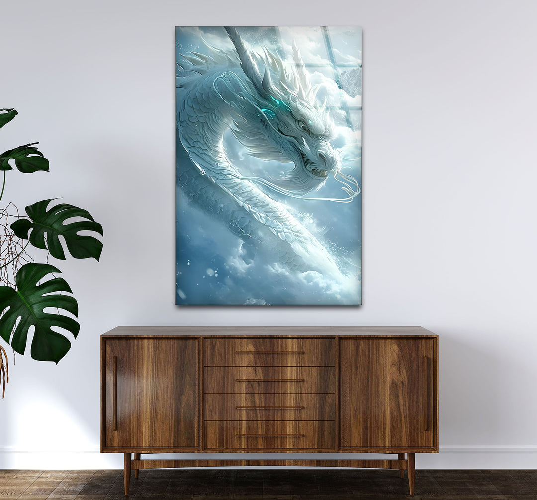 White Dragon: A mystical dragon in a soft cloud-filled sky, adding magic and calmness to your space.
