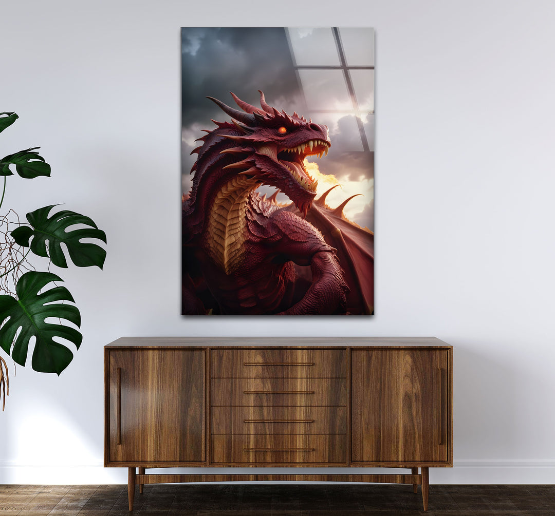 A bold and dramatic red dragon artwork, bringing a fiery touch to your home decor.
