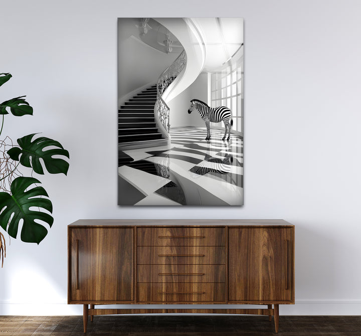 Captivating black and white wall decor featuring a zebra in a minimalist and creative style
