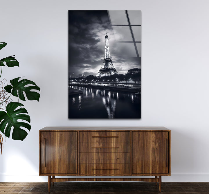 Modern black and white artwork highlighting the beauty of Paris with the Eiffel Tower as a focal point
