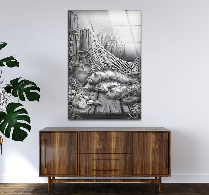 Stylish black and white paintings of aquatic life, perfect for nature-inspired decor.