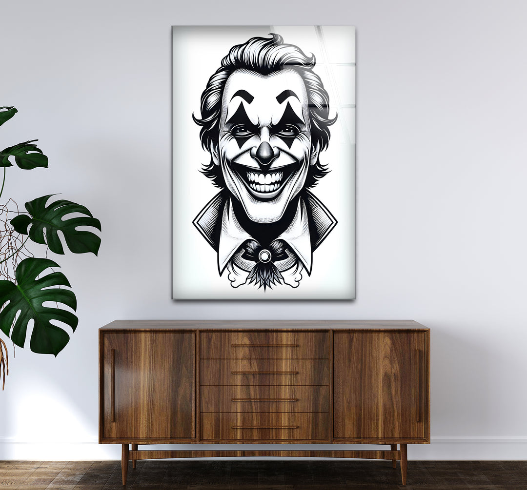 Sophisticated black and white framed art capturing the Joker in a bold and expressive design.