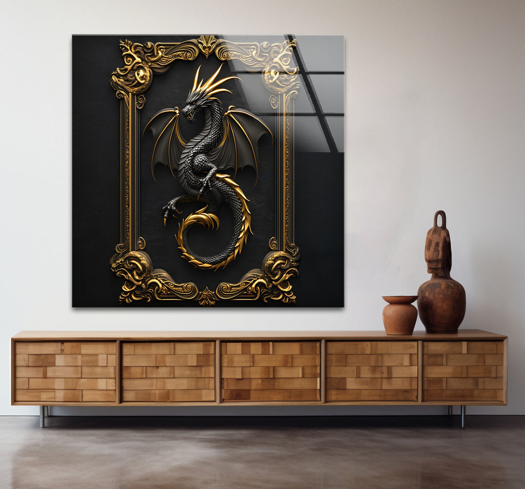 A striking dragon design in black and gold, offering a powerful and refined touch to your space.
