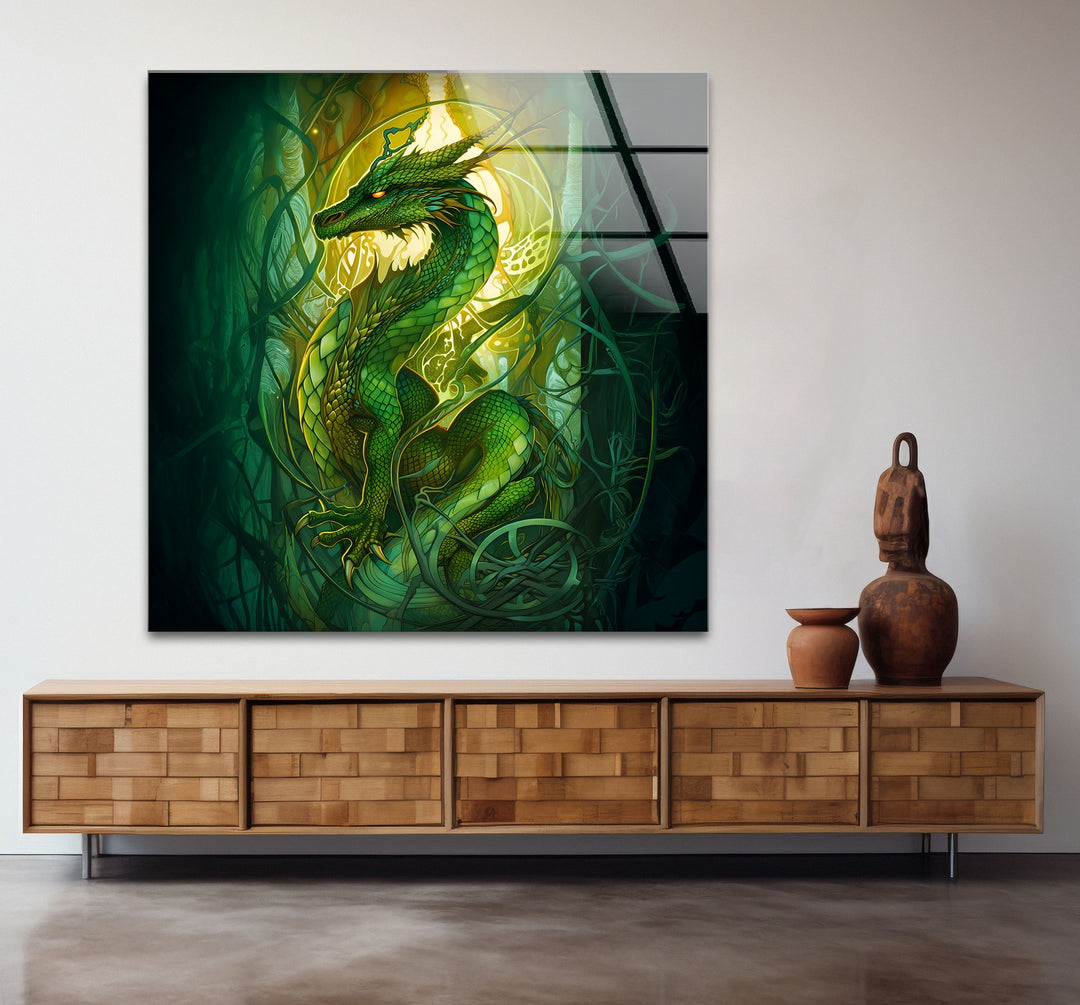 Green Dragon: A stunning dragon in the midst of swirling vines, perfect for fantasy lovers.
