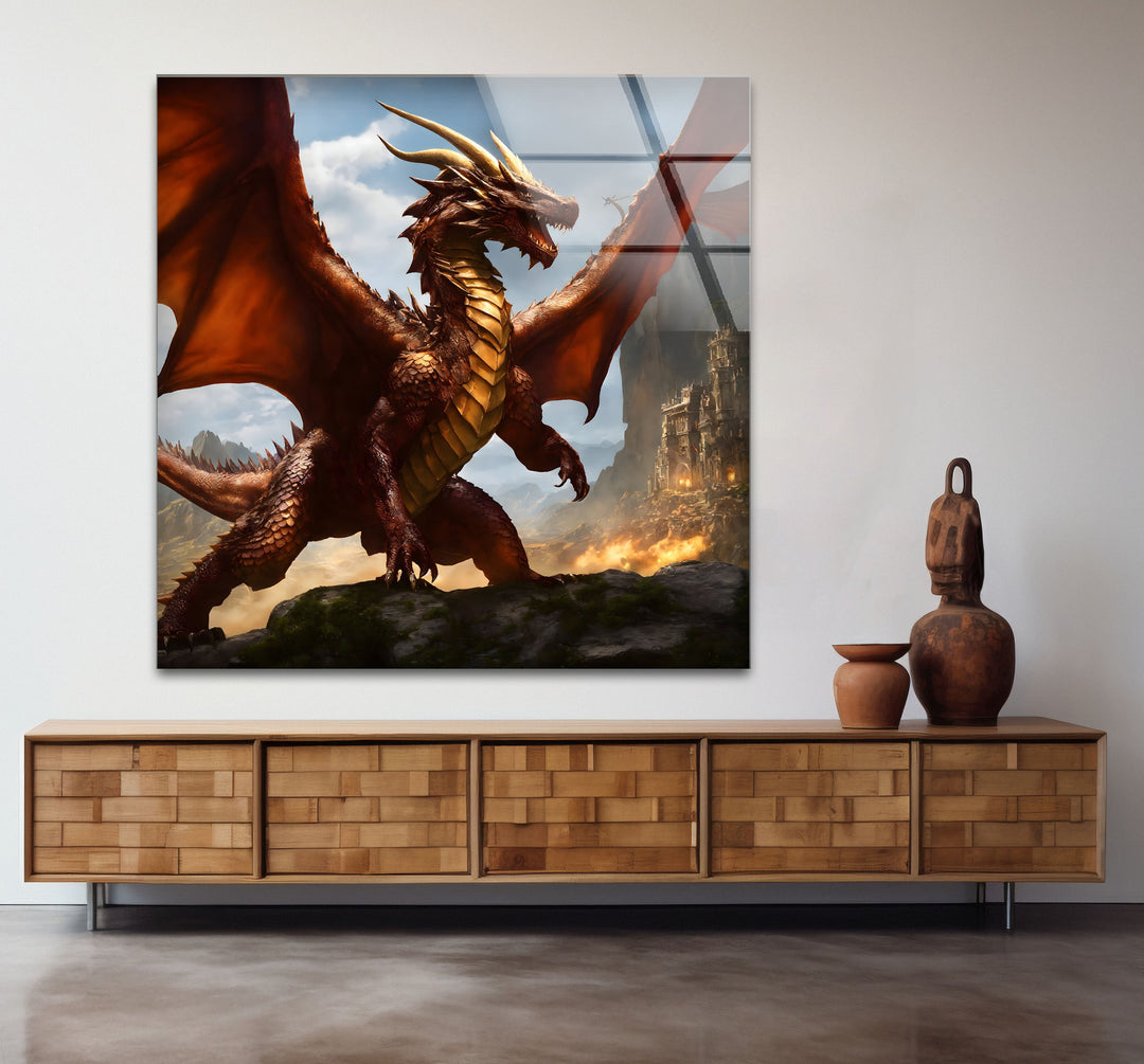 Red Dragon: A strong and dramatic dragon in a fiery landscape, perfect for fantasy lovers.
