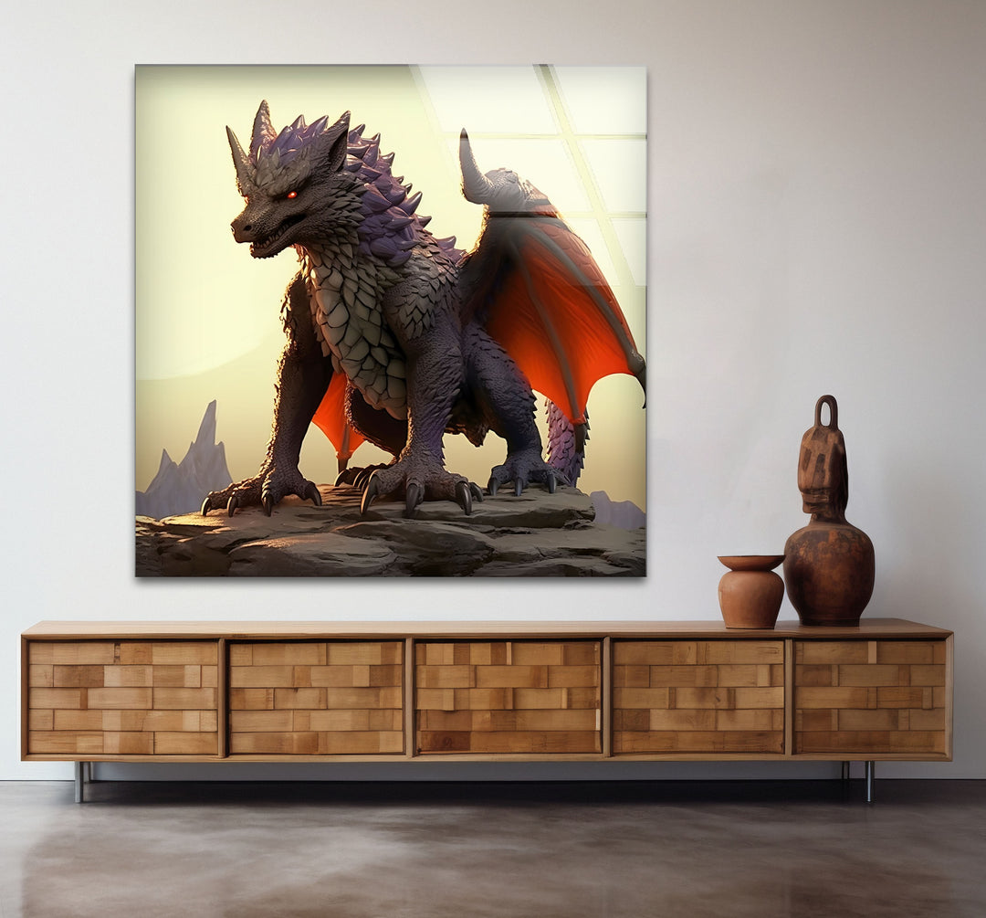 A stunning purple dragon, showcasing strength and elegance, beautifully printed on durable tempered glass.
