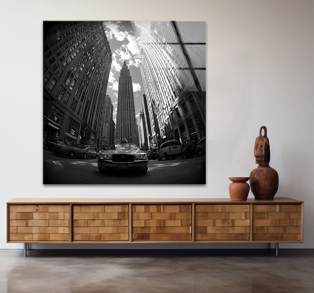 Striking black and white abstract art celebrating the energy and beauty of New York City in a dynamic design
