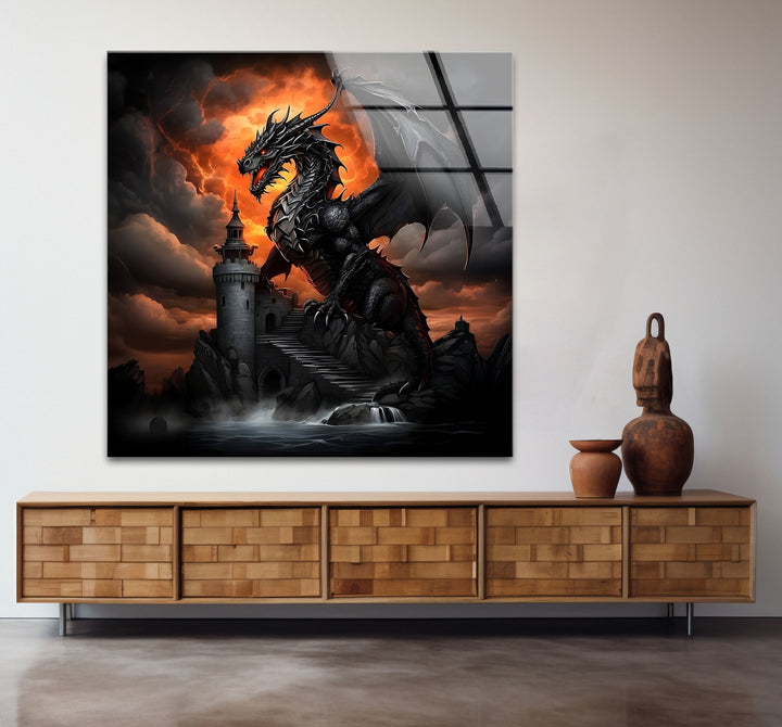 Dark Dragon: A dramatic and fiery dragon design that fills any room with mythical power.
