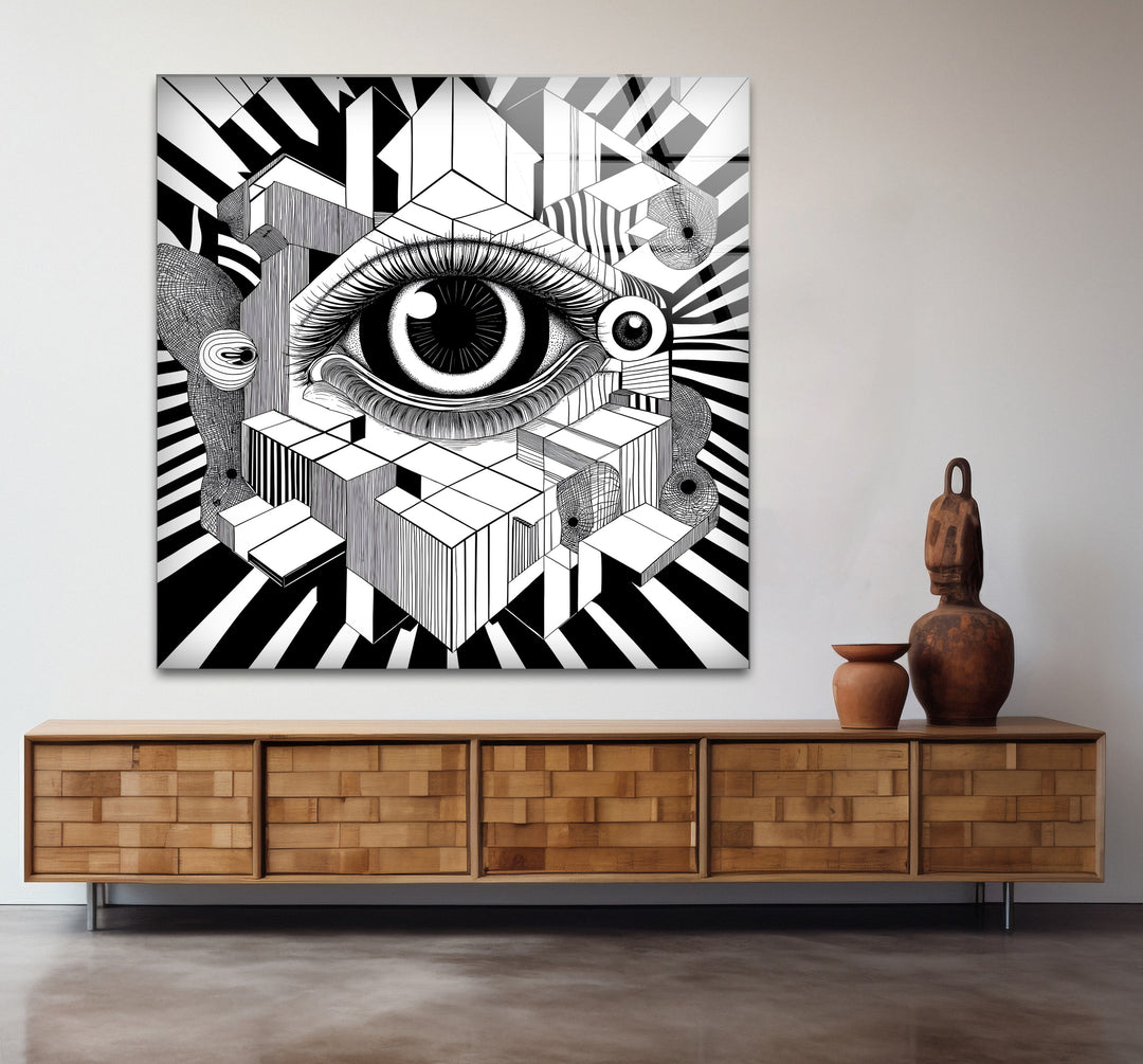 Striking black and white abstract art celebrating the surreal and artistic essence of an eye design
