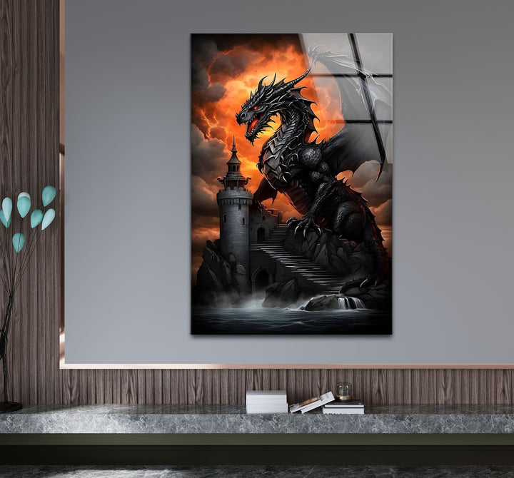 Dark Dragon: A dramatic dragon scene with a fiery backdrop and powerful energy.
