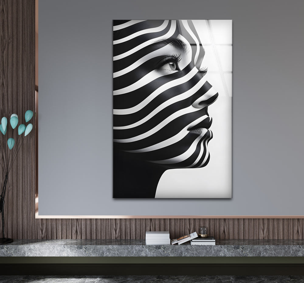 Stylish black and white wall art showcasing a graceful woman silhouette in bold contrasts
