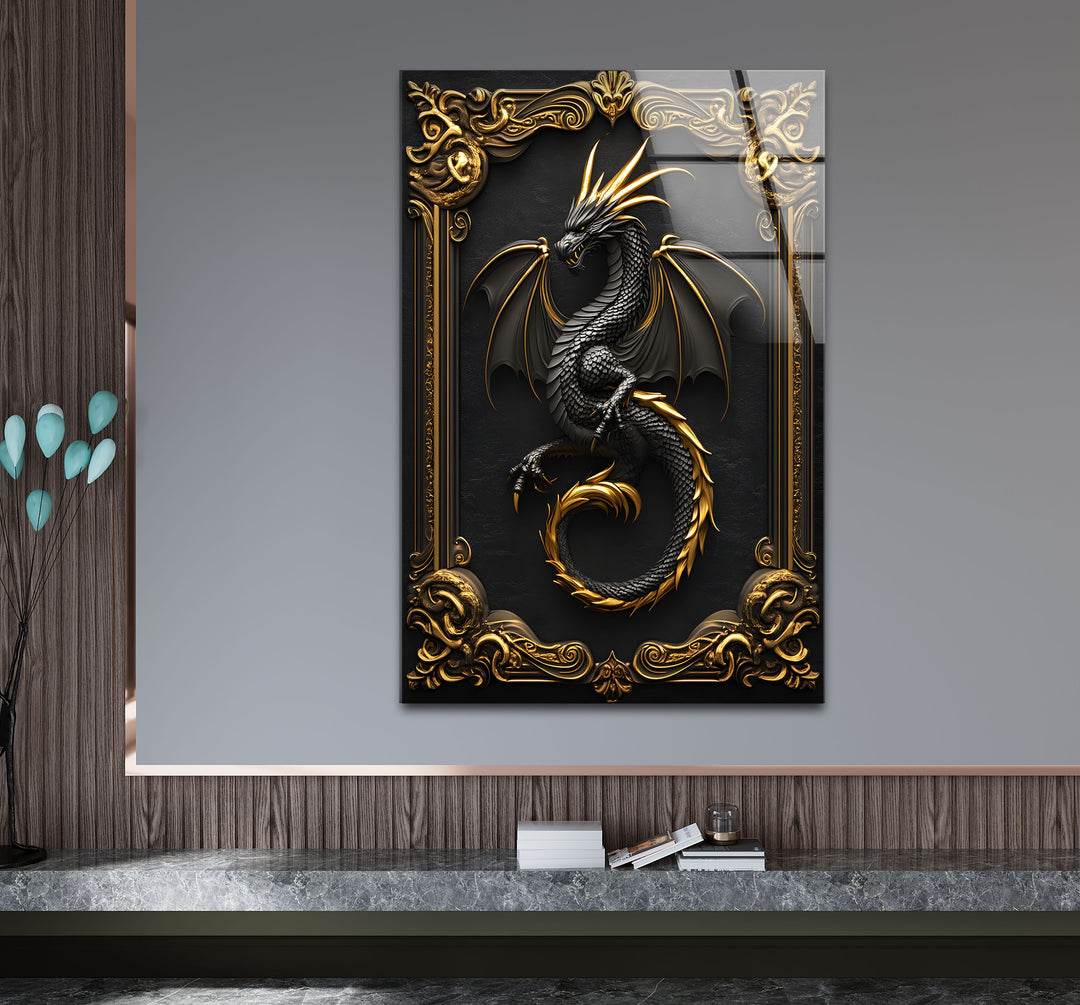 A majestic black dragon with golden accents, designed to create a powerful statement in any room.
