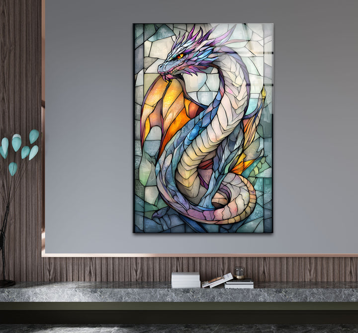 Mythical Dragon Decor – A Striking Glass Wall Art for Fantasy Lovers
