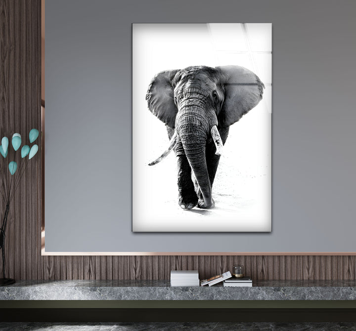 Sophisticated black and white artwork showcasing a stunning elephant in an artistic composition.