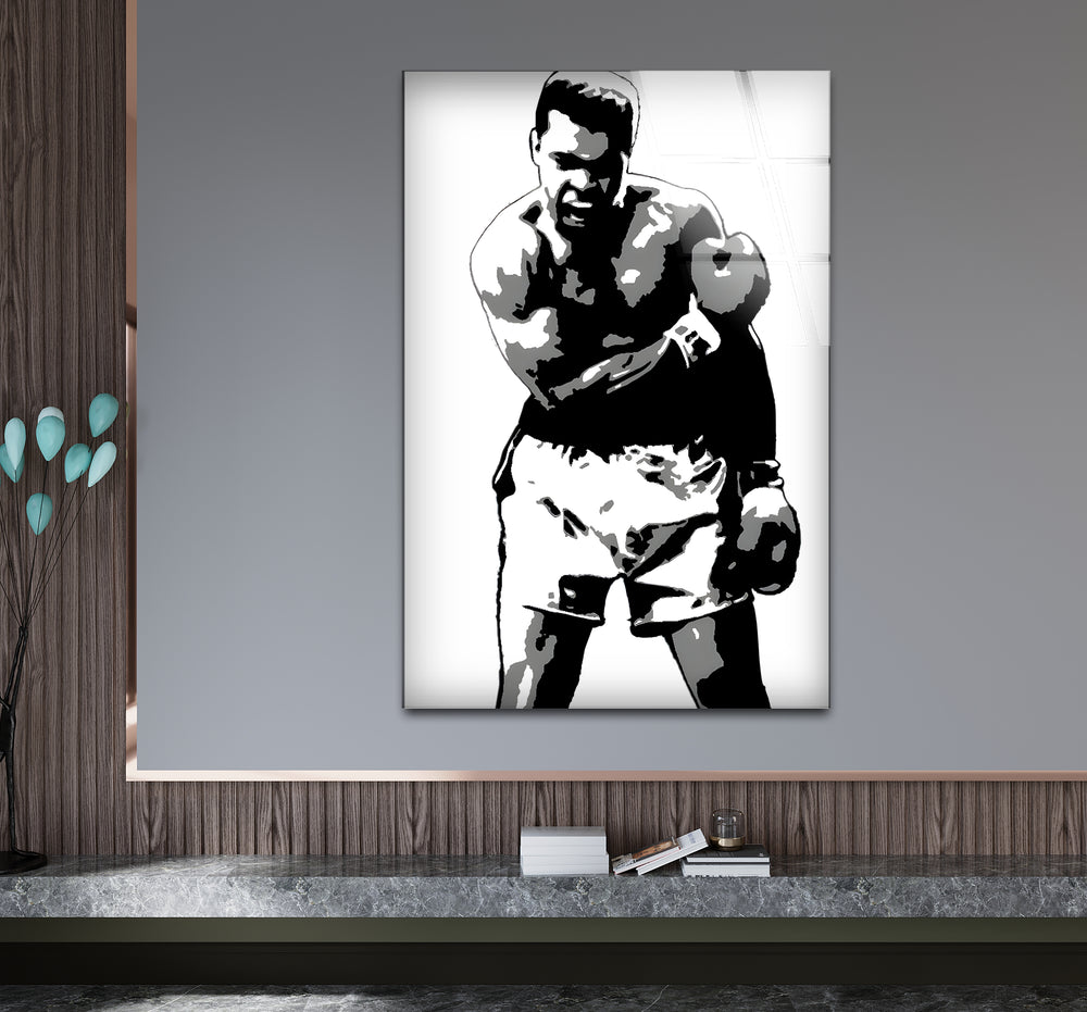 Stylish black and white wall art showcasing Muhammad Ali in a striking and inspiring composition
