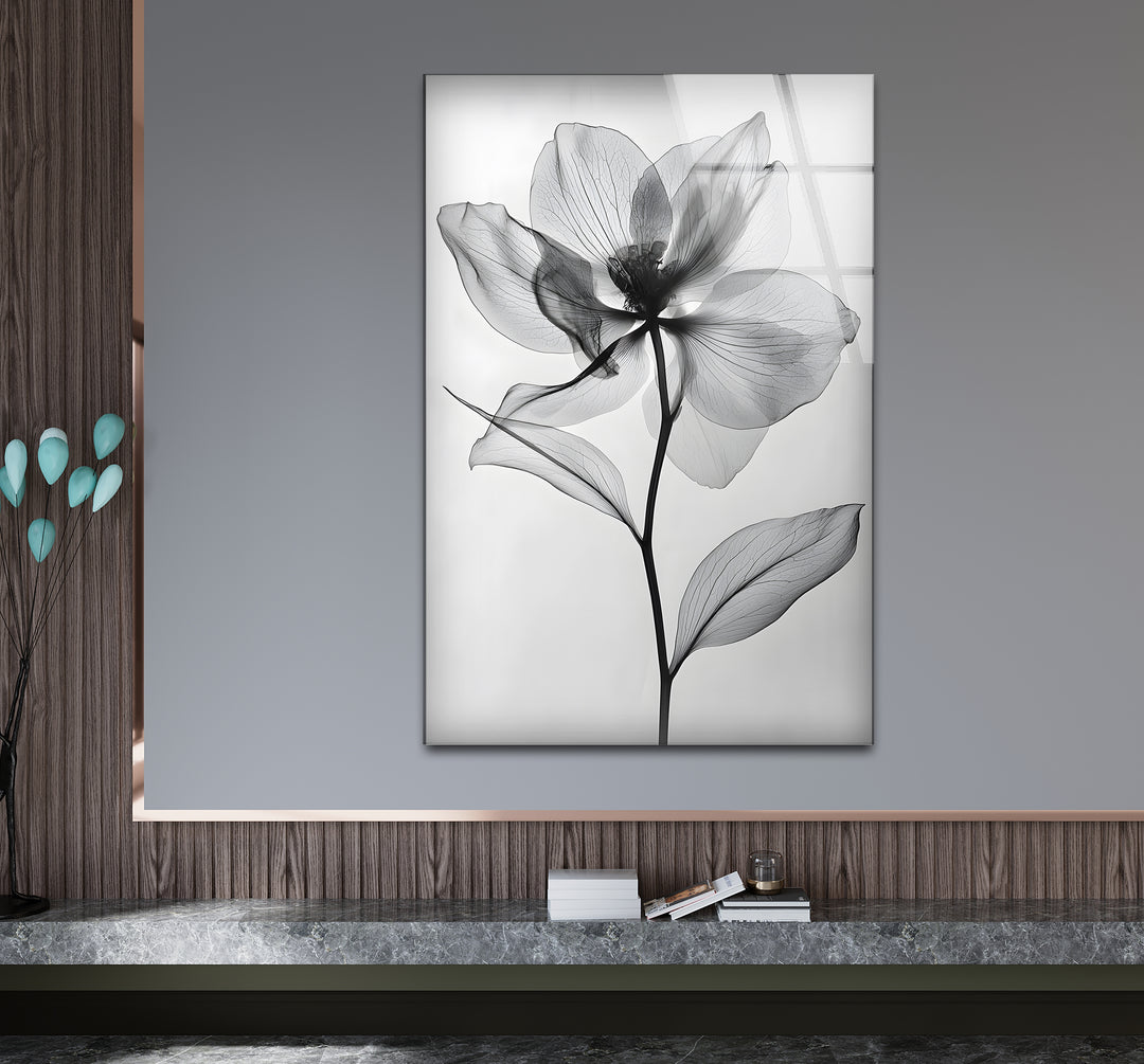 Stylish black and white wall art showcasing a close-up of a delicate flower in monochrome
