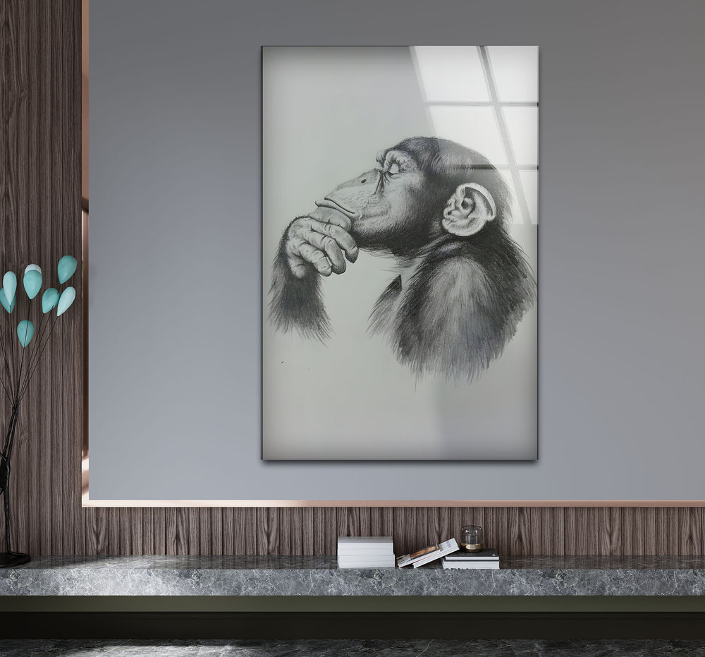 Elegant black and white artwork showcasing the intricate features of a monkey in profile.