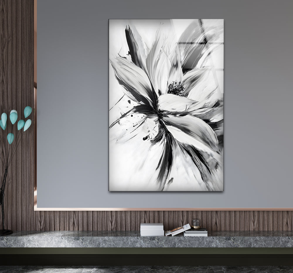 Stylish black and white wall art showcasing a modern floral composition in bold contrasts
