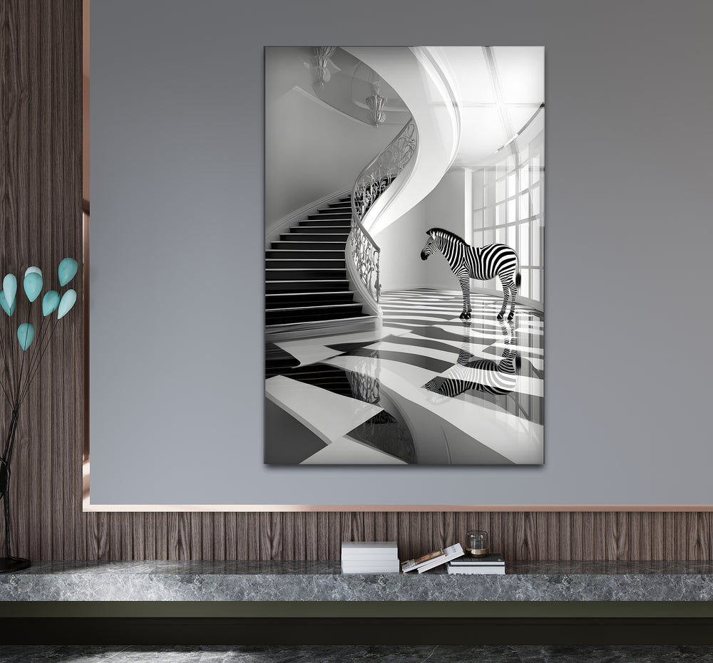 Stylish black and white wall art showcasing a contemporary zebra design in a dramatic composition
