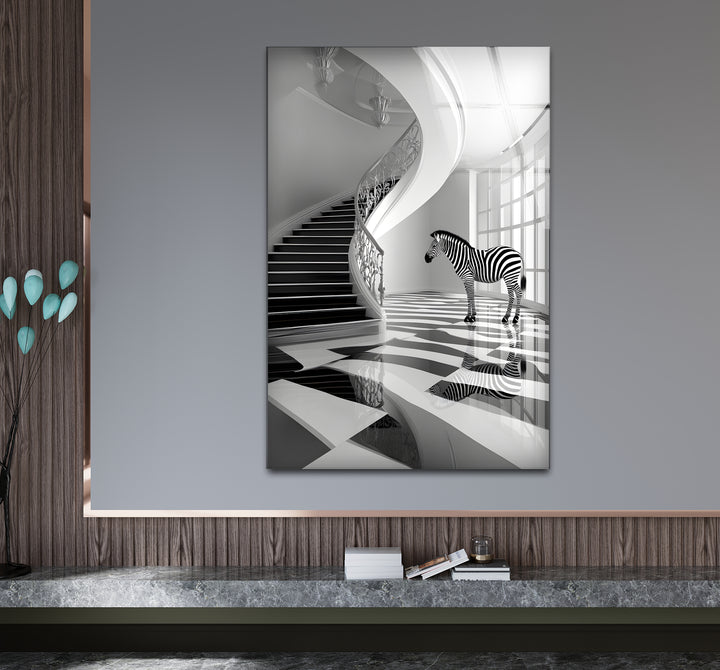 Stylish black and white wall art showcasing a contemporary zebra design in a dramatic composition
