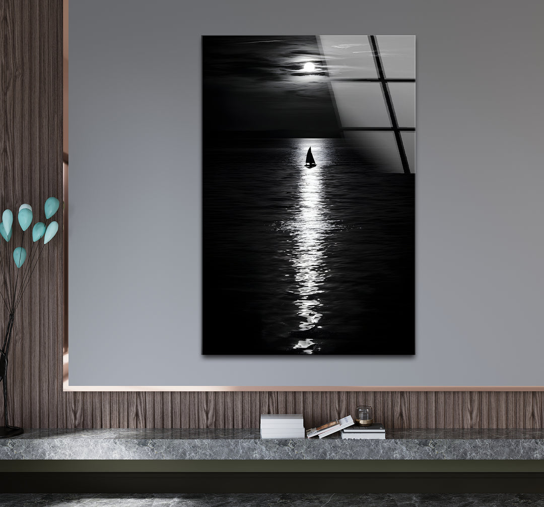 Captivating black and white abstract art of a moonlit landscape, blending mystery with creative expression.