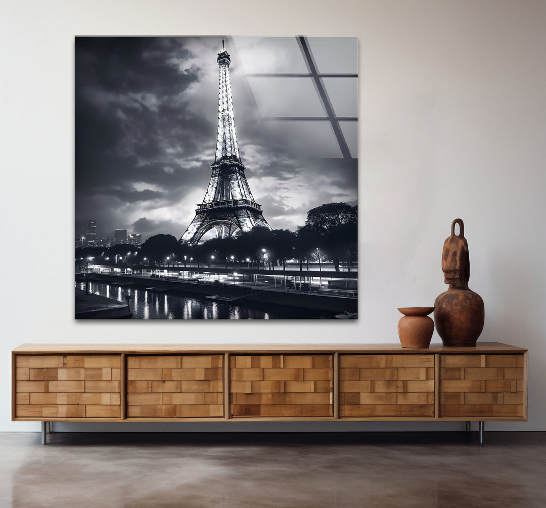 Striking black and white abstract art celebrating the Eiffel Tower in a contemporary and creative composition
