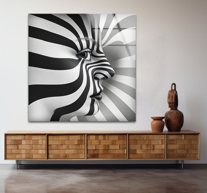 Chic black and white framed art highlighting the silhouette of a woman with bold textures.