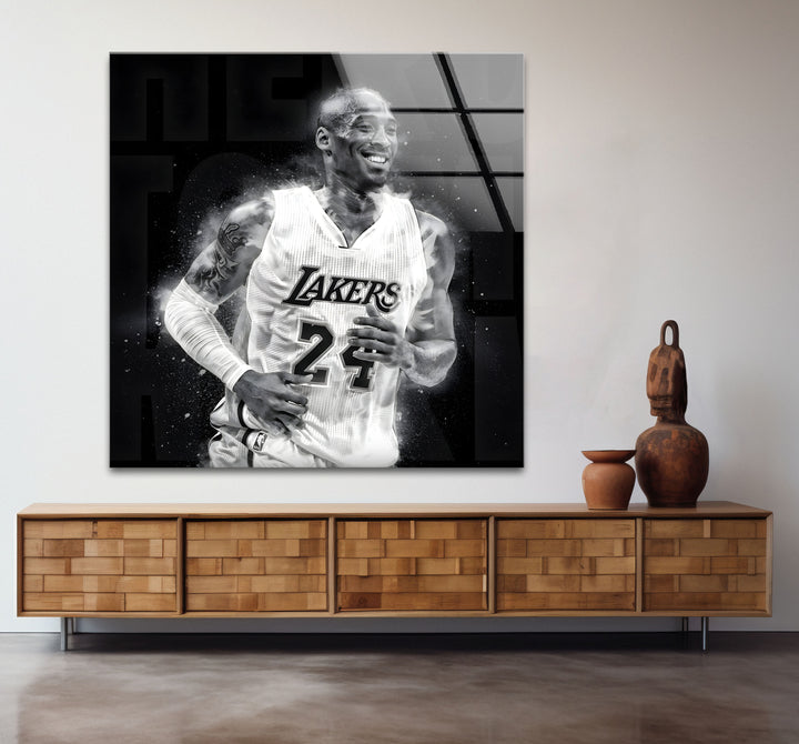 Stylish black and white framed art of Kobe Bryant, blending realism with artistic elegance.