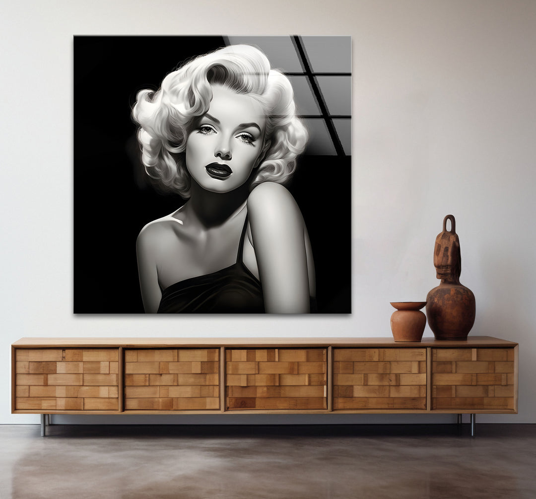 Unique black and white wall art celebrating Marilyn Monroe with high-contrast detailing.