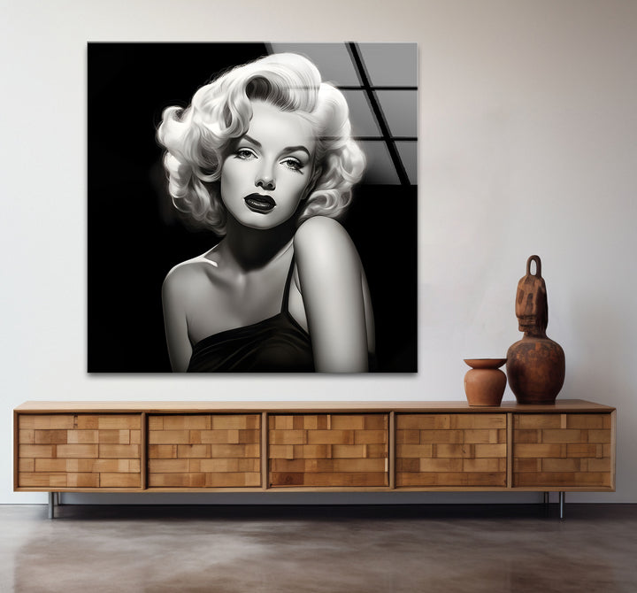 Unique black and white wall art celebrating Marilyn Monroe with high-contrast detailing.