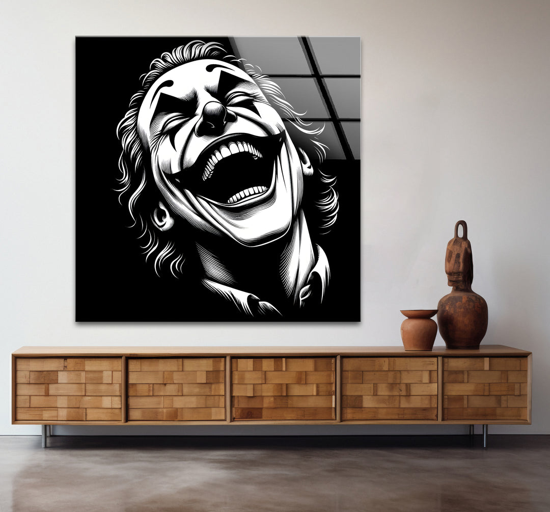 Modern black and white artwork highlighting the Joker's iconic smile with artistic flair
