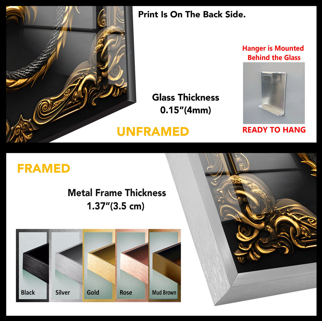 Black and Gold Dragon: A Majestic Fantasy Artwork on Glass Wall Art