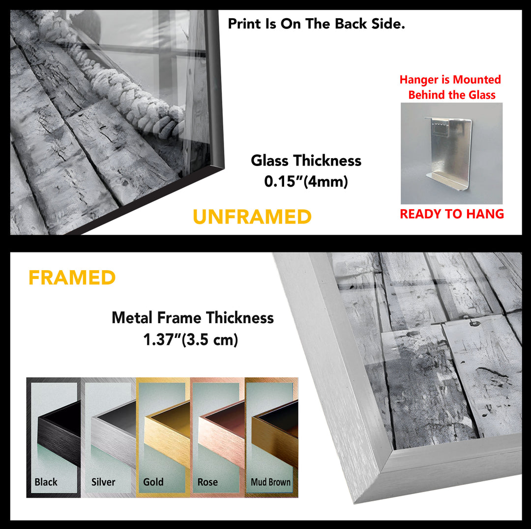 Black & White Dock Landscape Glass Wall Art