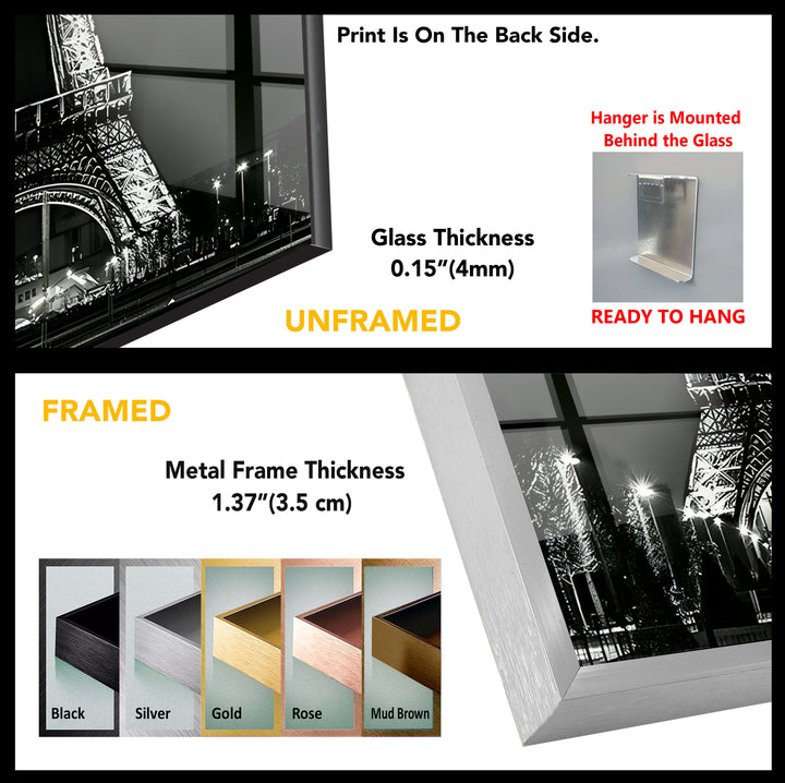 Black And White Eiffel Tower Glass Wall Art