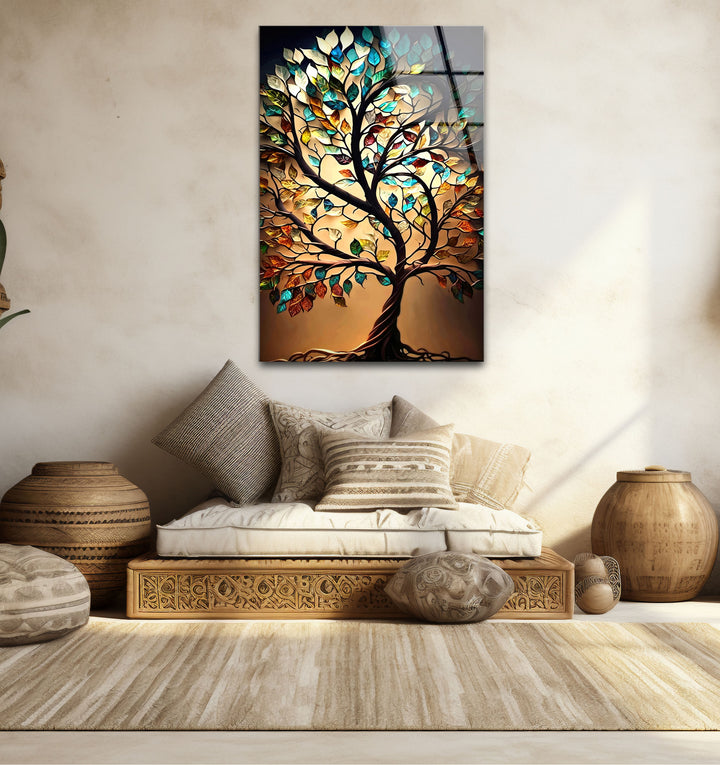 Life of Tree Brown Glass Wall Art stained glass wall art, stained glass wall decor