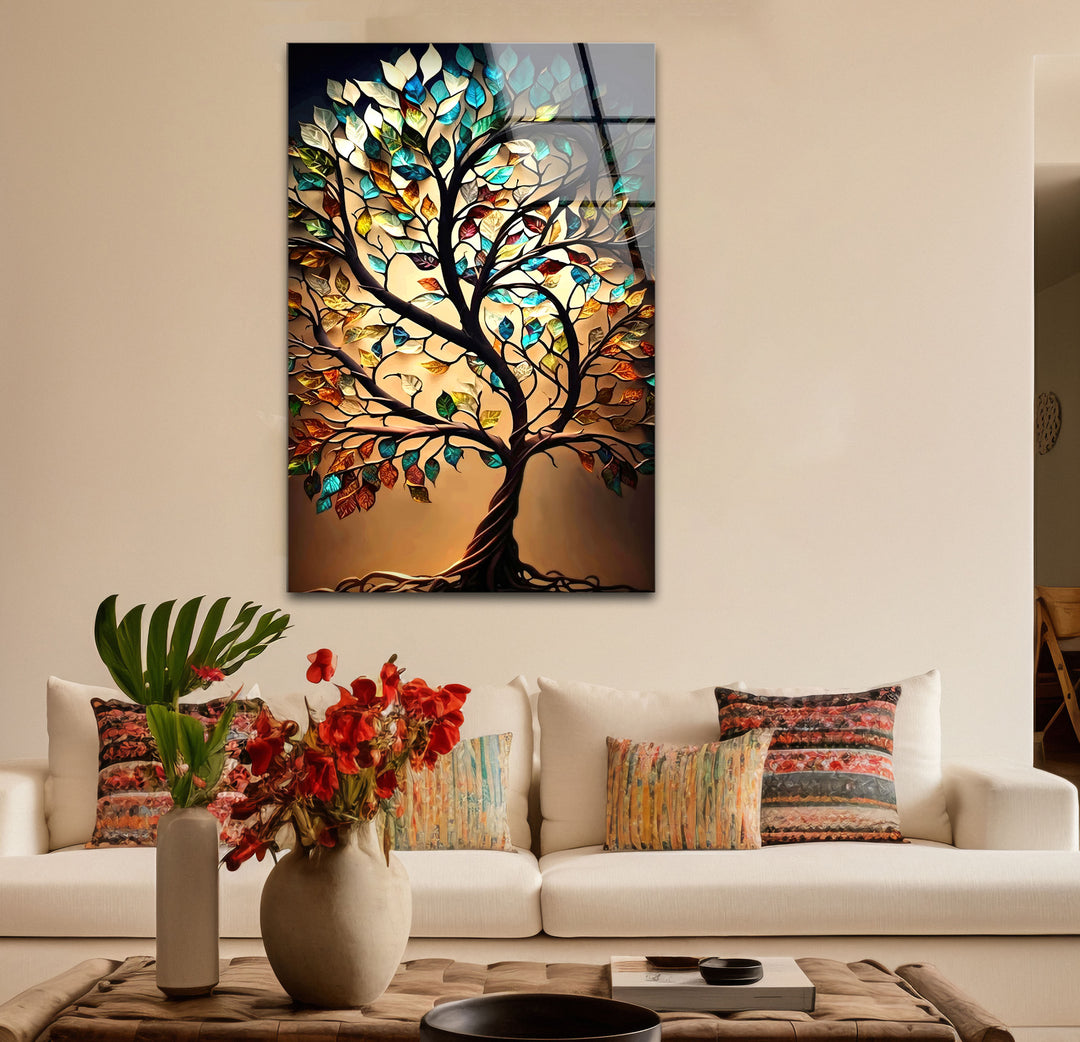 Life of Tree Brown Glass Wall Art glass photo prints, glass picture prints