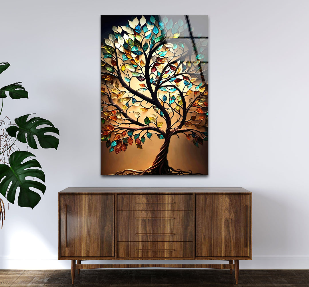 Life of Tree Brown Glass Wall Art glass art painting, glass art for the Wall