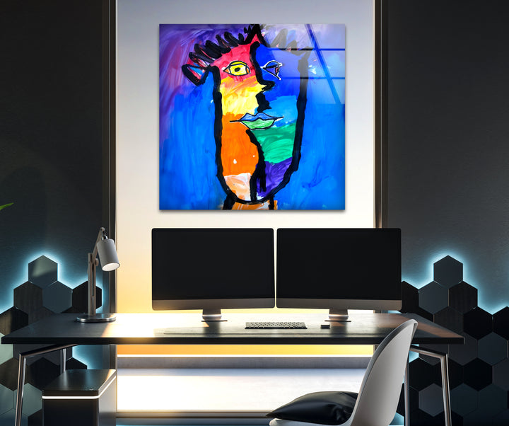 Pablo Picasso Colored Face Glass Wall Art