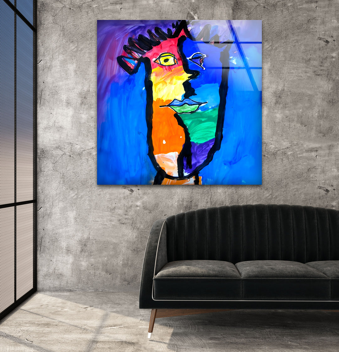 Pablo Picasso Colored Face Glass Wall Art