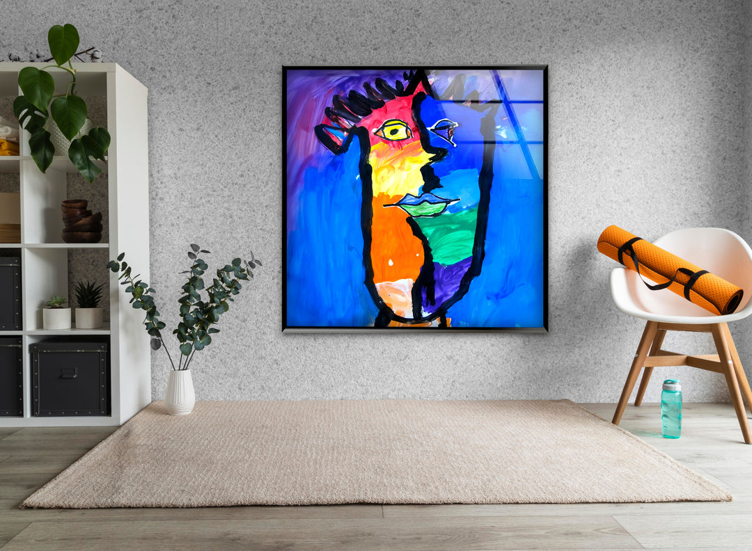 Pablo Picasso Colored Face Glass Wall Art