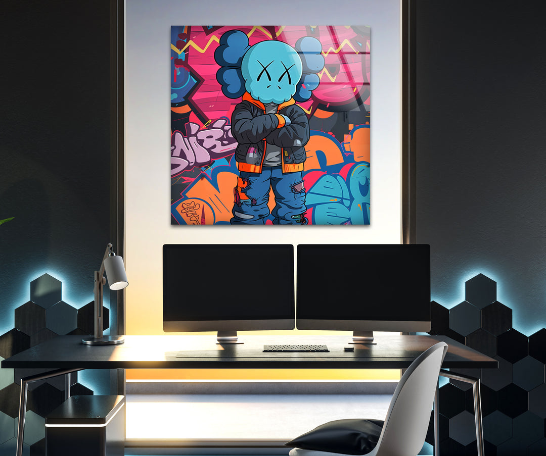 Kaws Colored Graffiti Glass Wall Art art glass wall art, glass wall art pictures