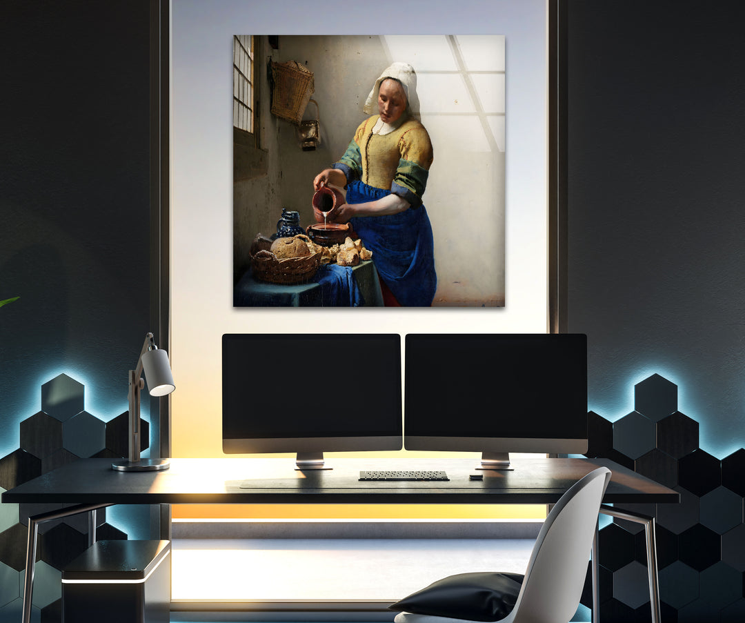 The Milkmaid Johannes Vermeer Glass Wall Art custom glass photo prints, large glass prints
