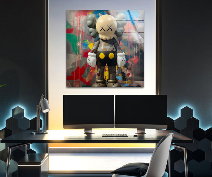 Kaws Grey Glass Wall Art picture on glass wall art, photos printed on glass