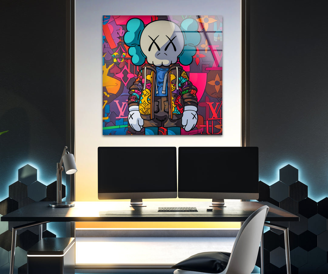 Kaws Colored Glass Wall Art picture on glass wall art, photos printed on glass