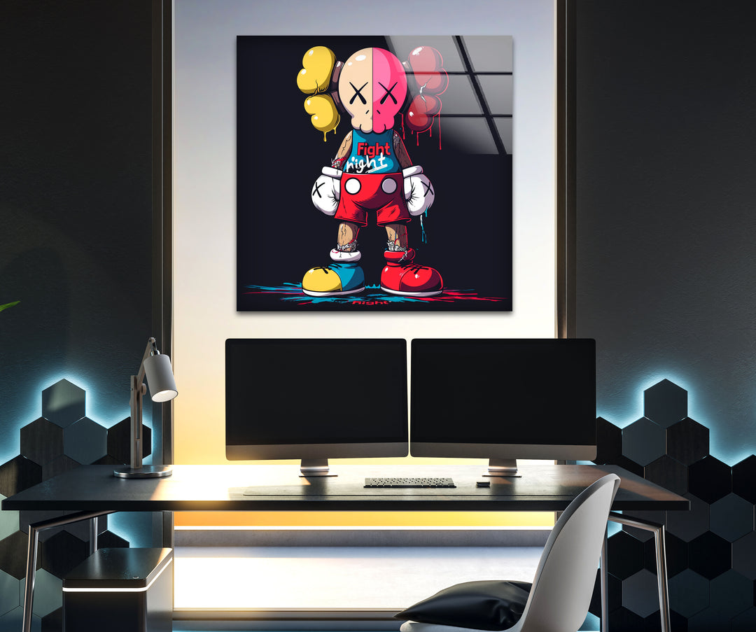 Kaws Fighter Glass Wall Art large glass photo prints, glass wall photos