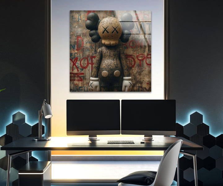 Kaws Brown Glass Wall Art custom glass photo prints, large glass prints